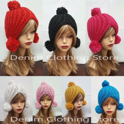  Winter Beret Warm Baggy Beanie Knit Crochet Hat W/Puff Ball Slouch Ski Cap  eb-67063631
